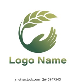 Mão e Folha Eco Logo Natureza, Crescimento Ambiente e Símbolo de Bem-Estar
