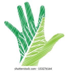 Hand and Leaf. Eco vector