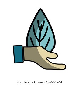 hand with leaf to environment care sign