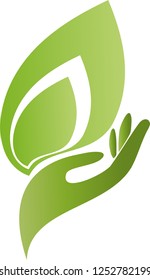 Hand and leaf in green logo