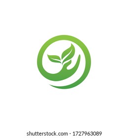 hand and leaf green Logo Template vector icon 