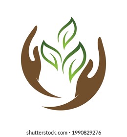 Hand and leaf green nature logo element vector