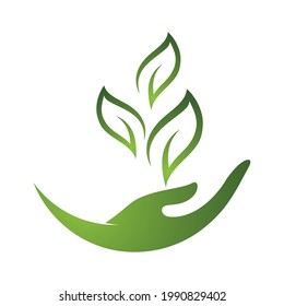 Hand and leaf green nature logo element vector