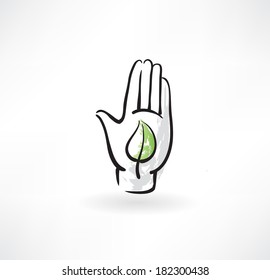 hand and leaf grunge icon