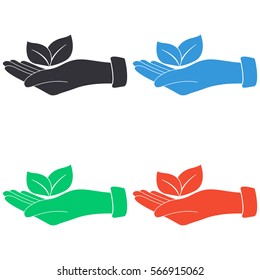 Hand with leaf icon - colored vector  set