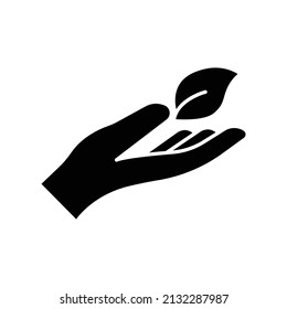 Mano con icono de hoja. estilo glifo. silueta. adecuado para el icono de ecología. diseño simple editable. vector de plantilla de diseño