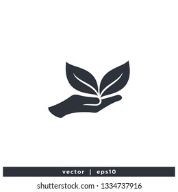 hand and leaf icon nature care symbol logo template
