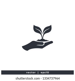 hand and leaf icon nature care symbol logo template
