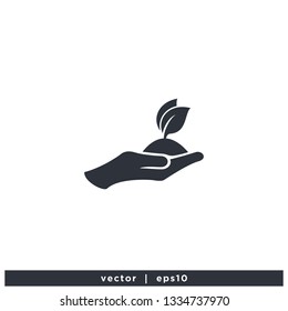 hand and leaf icon nature care symbol logo template