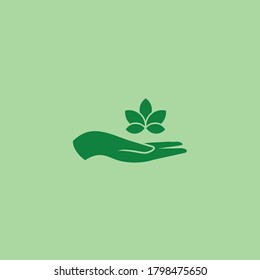 Hand and leaf icon symbol logo design, vector sign friendly environment 