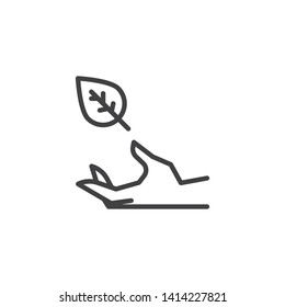 Hand and leaf line icon. linear style sign for mobile concept and web design. Nature care outline vector icon. Symbol, logo illustration. Vector graphics