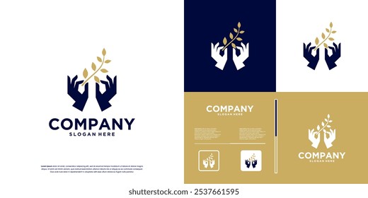 hand and leaf logo, foundation, social, graphic design illustration.