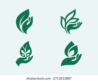 Plantilla de diseño de ilustración de logotipo o icono de mano y hoja