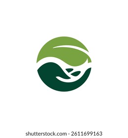 hand leaf logo, icon, symbol, circle minimalist
