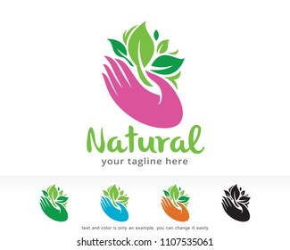 Hand and Leaf Logo Symbol Template Design Vector, Emblem, Design Concept, Creative Symbol, Icon