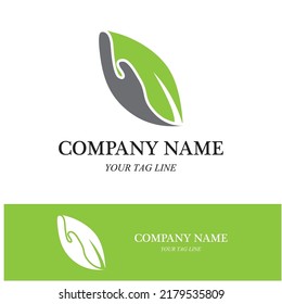 hand leaf logo and symbol vector icon illustration design