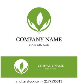 hand leaf logo and symbol vector icon illustration design