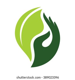 Hand And Leaf Logo Vector.