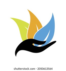 Hand with leaf logo vector design template.