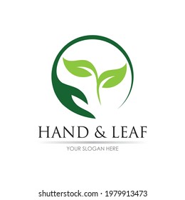 hand and leaf logo vector illustration design template