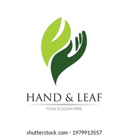 hand and leaf logo vector illustration design template