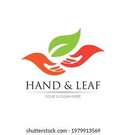 hand and leaf logo vector illustration design template