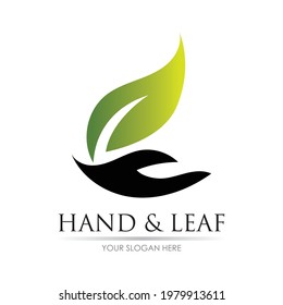 hand and leaf logo vector illustration design template