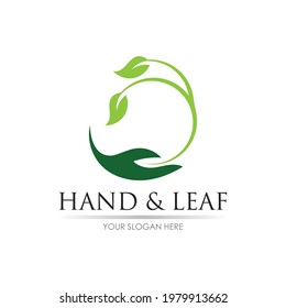 hand and leaf logo vector illustration design template