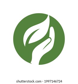 hand and leaf logo vector illustration design template