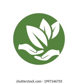 plantilla de diseño de ilustraciones vectoriales con logotipo de mano y hoja
