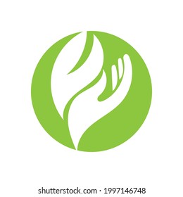 hand and leaf logo vector illustration design template