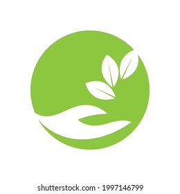 hand and leaf logo vector illustration design template