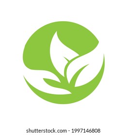 hand and leaf logo vector illustration design template