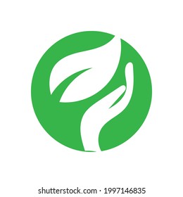 hand and leaf logo vector illustration design template