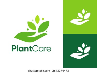 hand with leaf nature logo. care for the environment symbol design concept	
