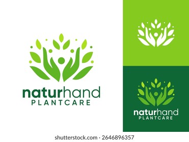 hand with leaf nature logo. care for the environment symbol design concept	
