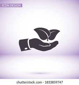 mano y hoja - naturaleza . Diseño plano Lorem Ipsum 