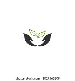 Hand with leaf vector design element, nature care concept