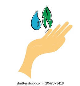 Hand leaf and water drop concept