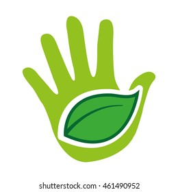hand leafs plant icon vector isolated graphic