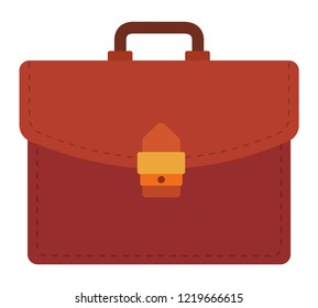 Hand leather briefcase with a buckle for documents vector flat icon isolated on white