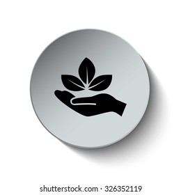 Hand with leaves icon. ECO icon. Button. Vector illustration. EPS10