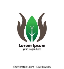 hand with leaves icon , vector logo template
