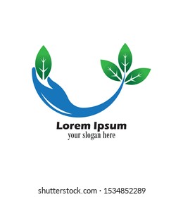 hand with leaves icon , vector logo template
