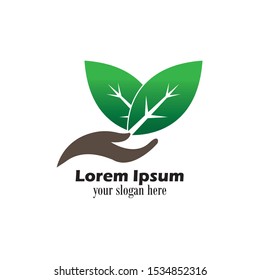 hand with leaves icon , vector logo template
