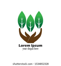 hand with leaves icon , vector logo template
