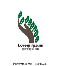 hand with leaves icon , vector logo template
