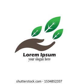 hand with leaves icon , vector logo template
