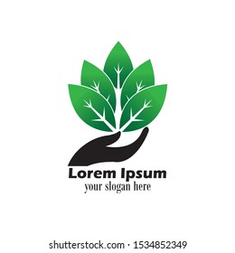 hand with leaves icon , vector logo template
