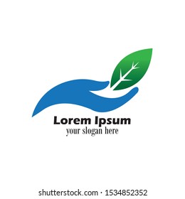hand with leaves icon , vector logo template
